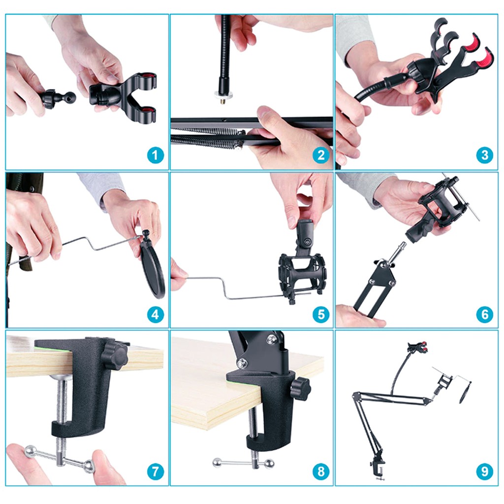 Stand Microphone / Stand Mic / Arm Suspensi Lazypod / Arm Stand Mic Holder HP DH 203 Untuk Mic Condenser