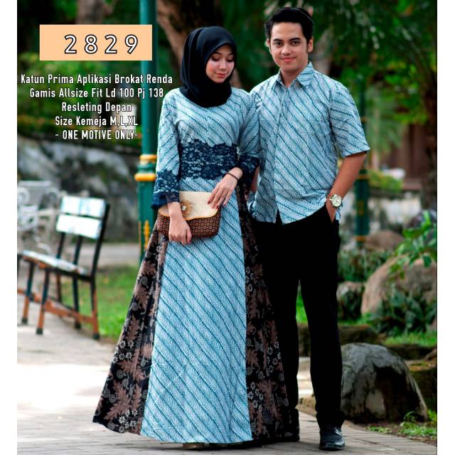 Couple 2829 gamis batik kombinasi renda brokat