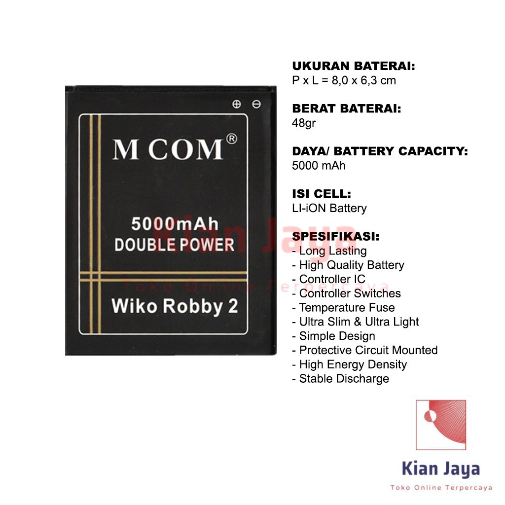 MCOM Baterai Hp Wiko Robby 2 Original Double Power Batre Batrai Battery Ori