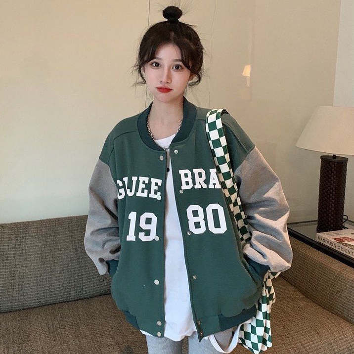 Jaket Varsity Wanita Oversize Gejee Brand | Sweater Jaket Baseball Varsity Jumbo Oversize | Baseball | Varsity