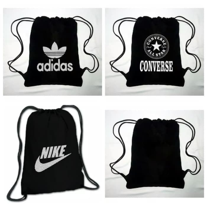 [BLACK] Tas Serut Ransel String Bag Drawstring Bag Gym tas running pack / tas jogging / tas sepeda