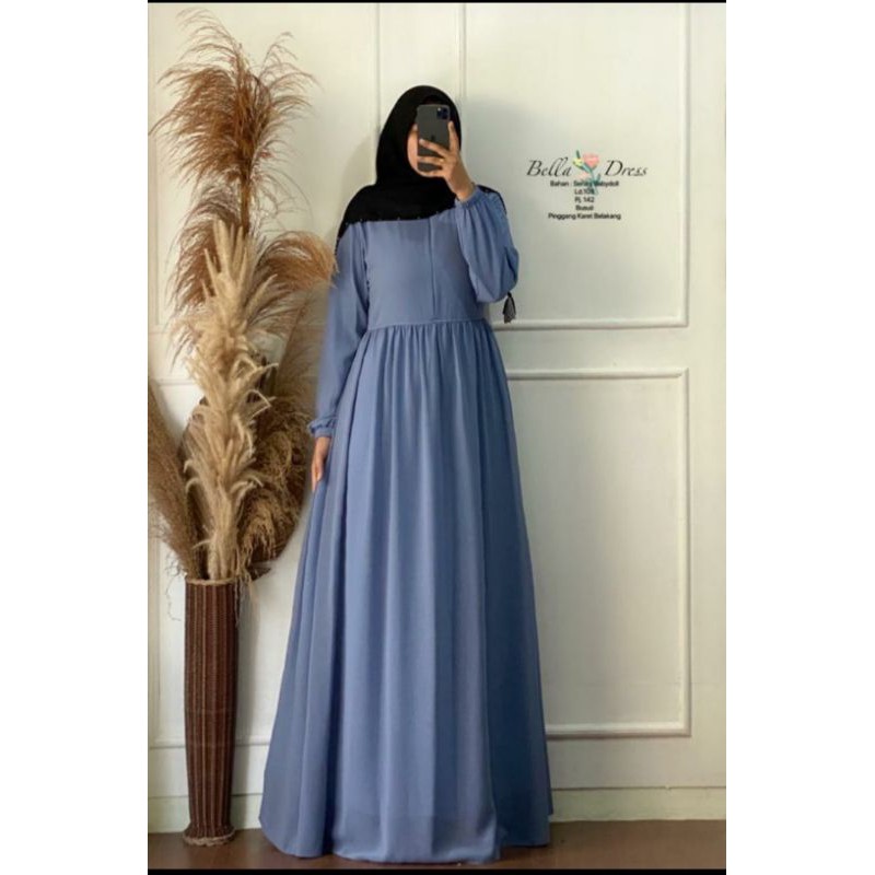 bella dress bahan ceruti bebydol busui bella polos bella terbaru gamis terbaru gamis
