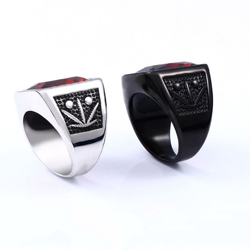 Cincin Pria Red Ruby Akik Merah Black Plated Titanium Stainless Steel Anti Karat High Polishing