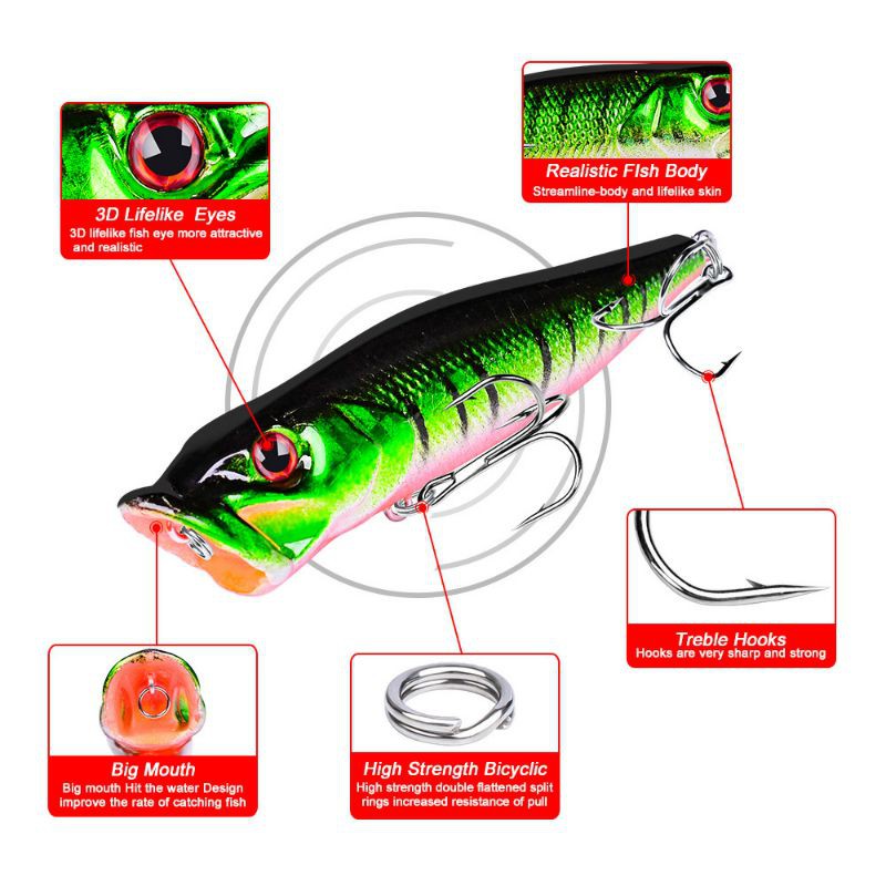 Umpan pancing Popper fishing lure 9,3cm 12.5 gram mancing permukaan floating