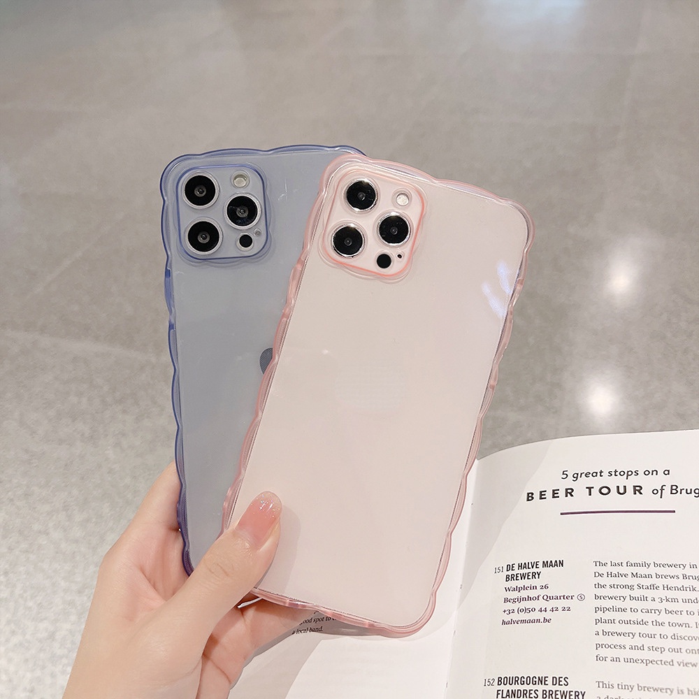 Case Pelindung Transparan Pink Gelombang Untuk IPhone 7 8 SE 2020 7P 8Plus X XS XR 11 12 13 Mini Pro Max