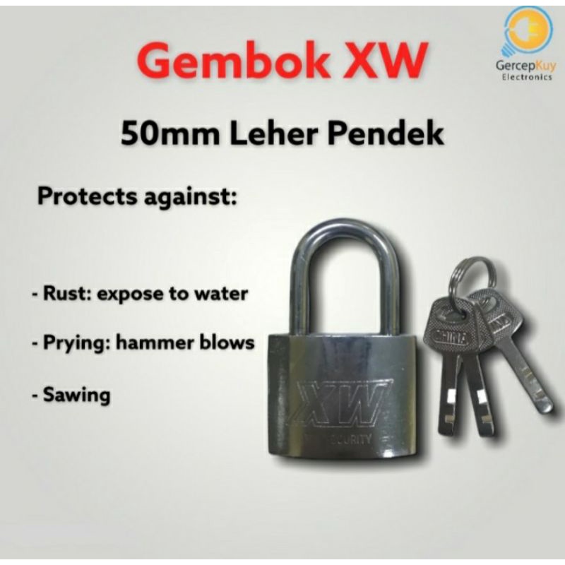 Gembok XW 50mm Leher Pendek + 3 Kunci