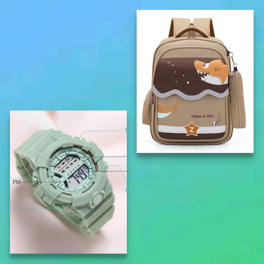 PTM-SET TAS RANSEL DAN JAM TANGAN ANAK-TAS RANSEL ANAK KARAKTER SET JAM TANGAN KEREN