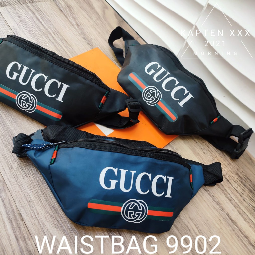 JADASHOP Tas Waistbag Distro Waterproof Oval Doble Strip Original TAS PINGGANG GUCCI PRIA 9902