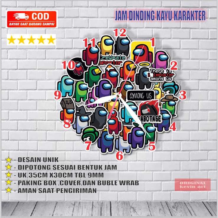 JAM DINDING KARAKTER AMONG US KAYU UNIK BESAR MURAH DEKORASI DINDING WALL DECOR KAMAR CAFE MURAH