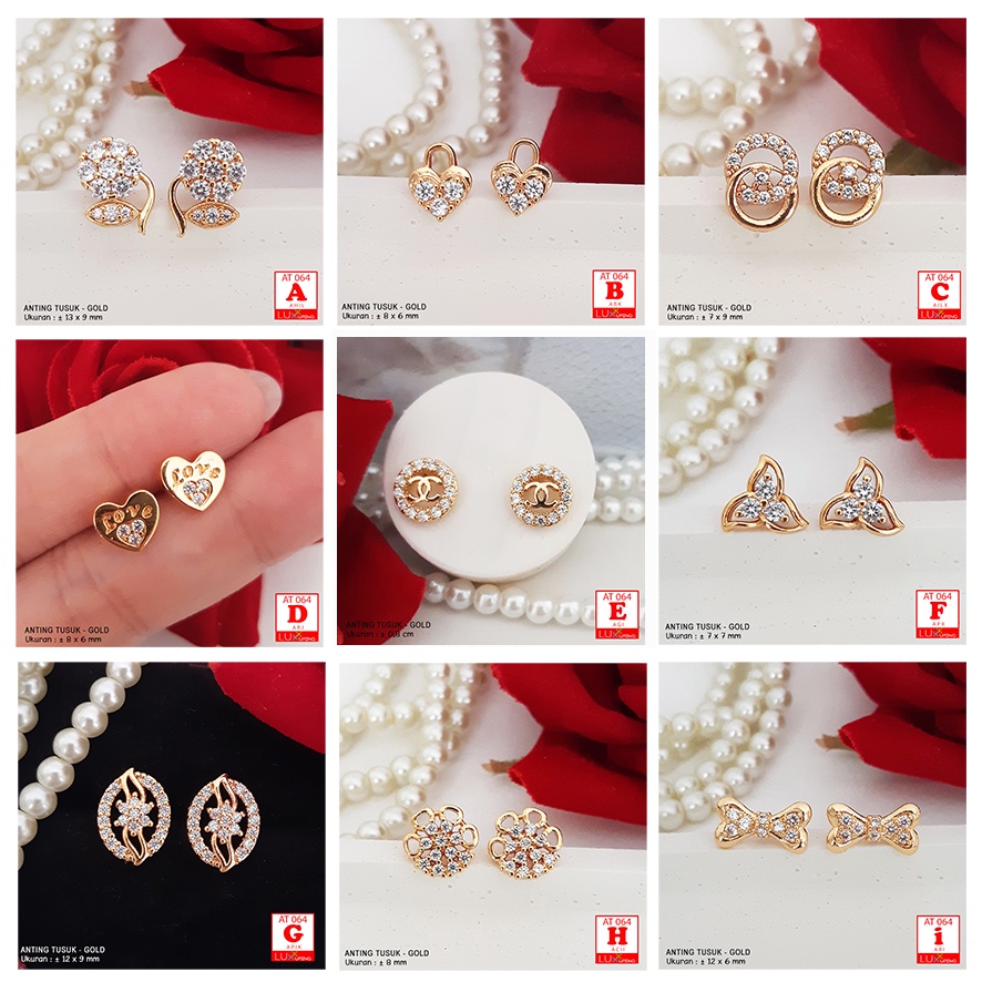 AT 064 Anting Tusuk Dewasa  Model Kupu Full Mata Zirkon Perhiasan Wanita Lapis Emas Imitasi Giwang Emas Xuping Set Luxx Xuping