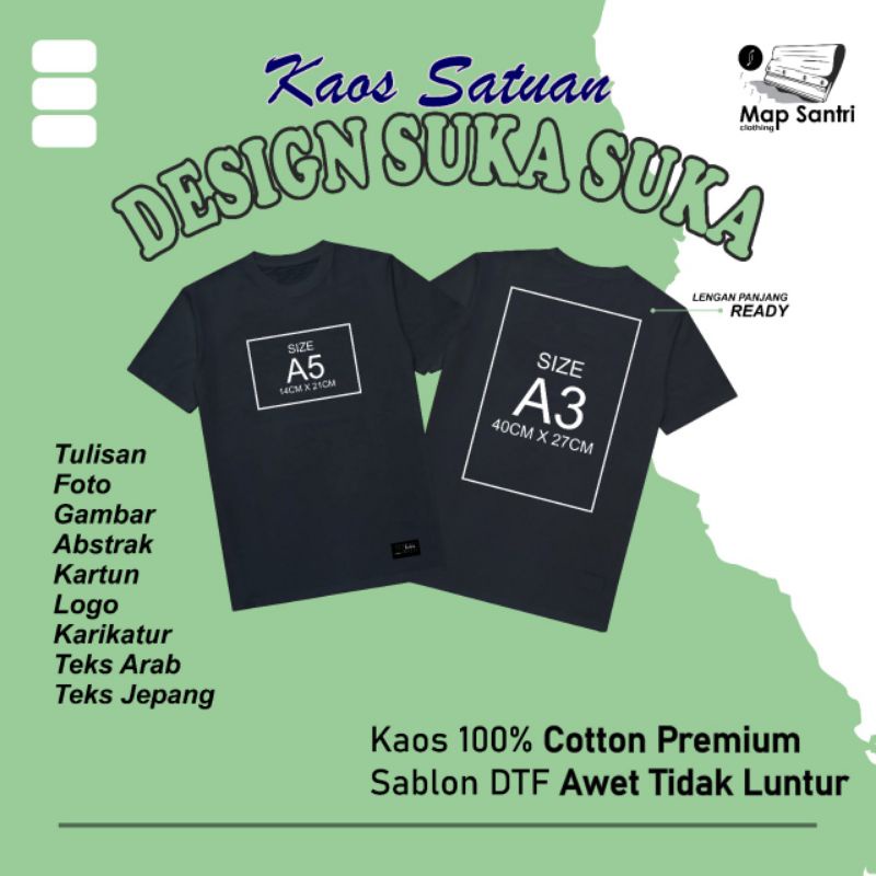 Bikin kaos sablon satuan. Design depan belakang. kaos sablon suka suka
