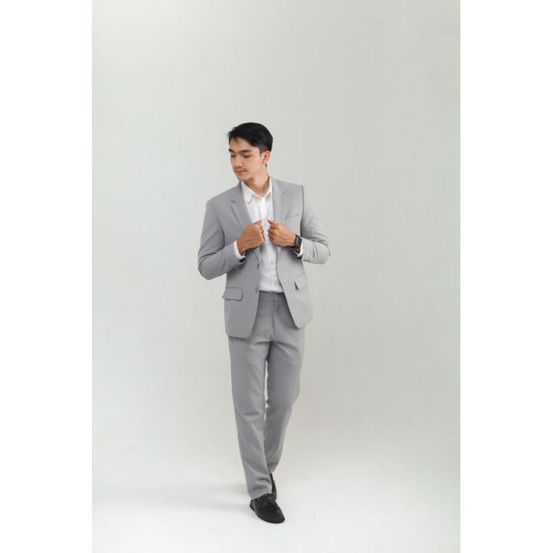 Mubeng - Elegant Jas Slimfit Soft Grey (Free Cover Jas)
