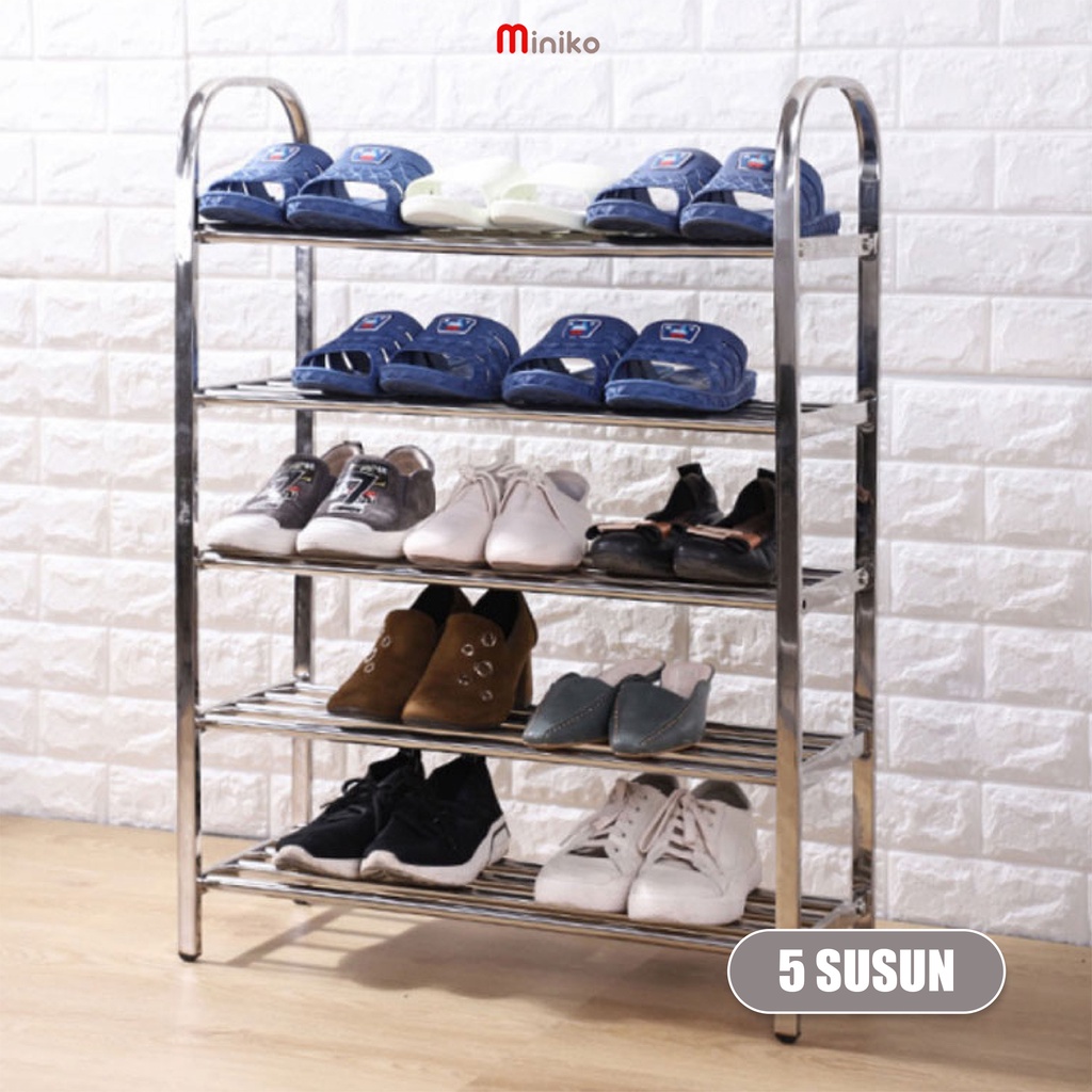 Rak Sepatu &amp; Sendal Stainless Steell 3,4 dan 5 susun  / Tempat Untuk Alas Kaki Bahan Kuat + BOXX