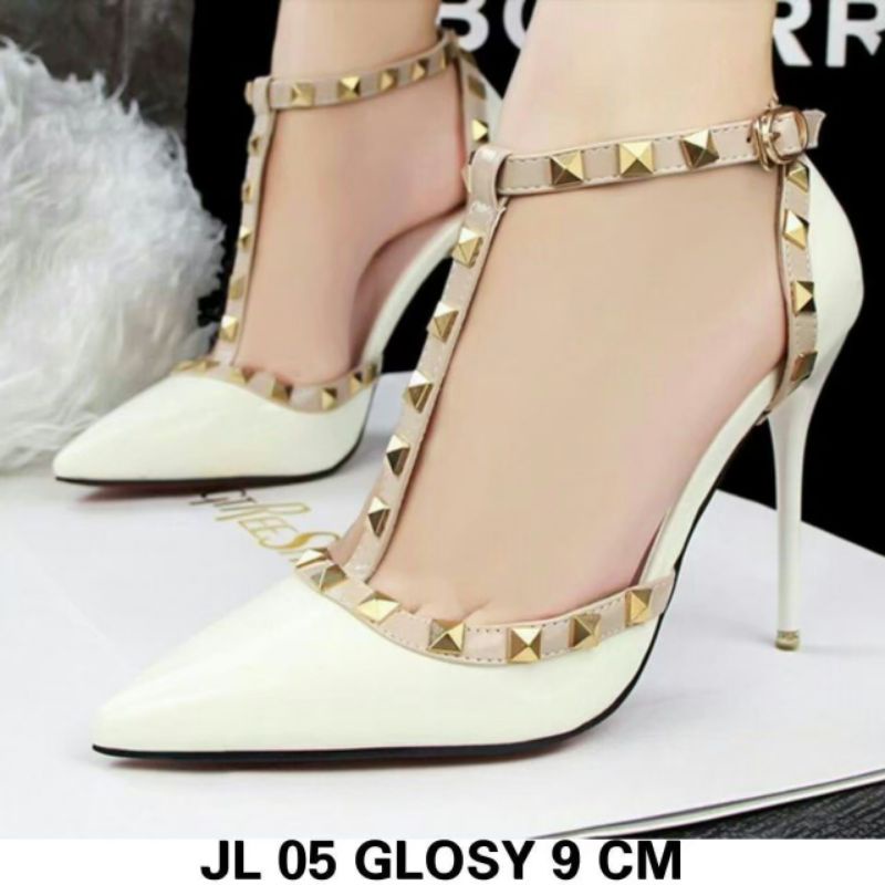 Sepatu Wanita High Heels Sepatu Hak Tinggi Wanita Slop Studs Valenci 9cm