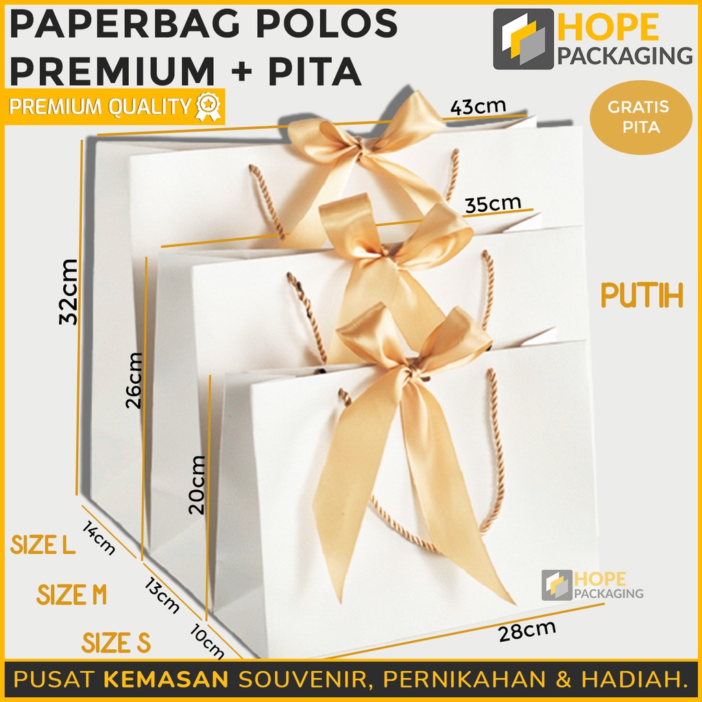 Paperbag Polos Premium + Pita / paper bag import dan pita untuk bingkisan / hampers / tas seba guna besar premium bahan tebal