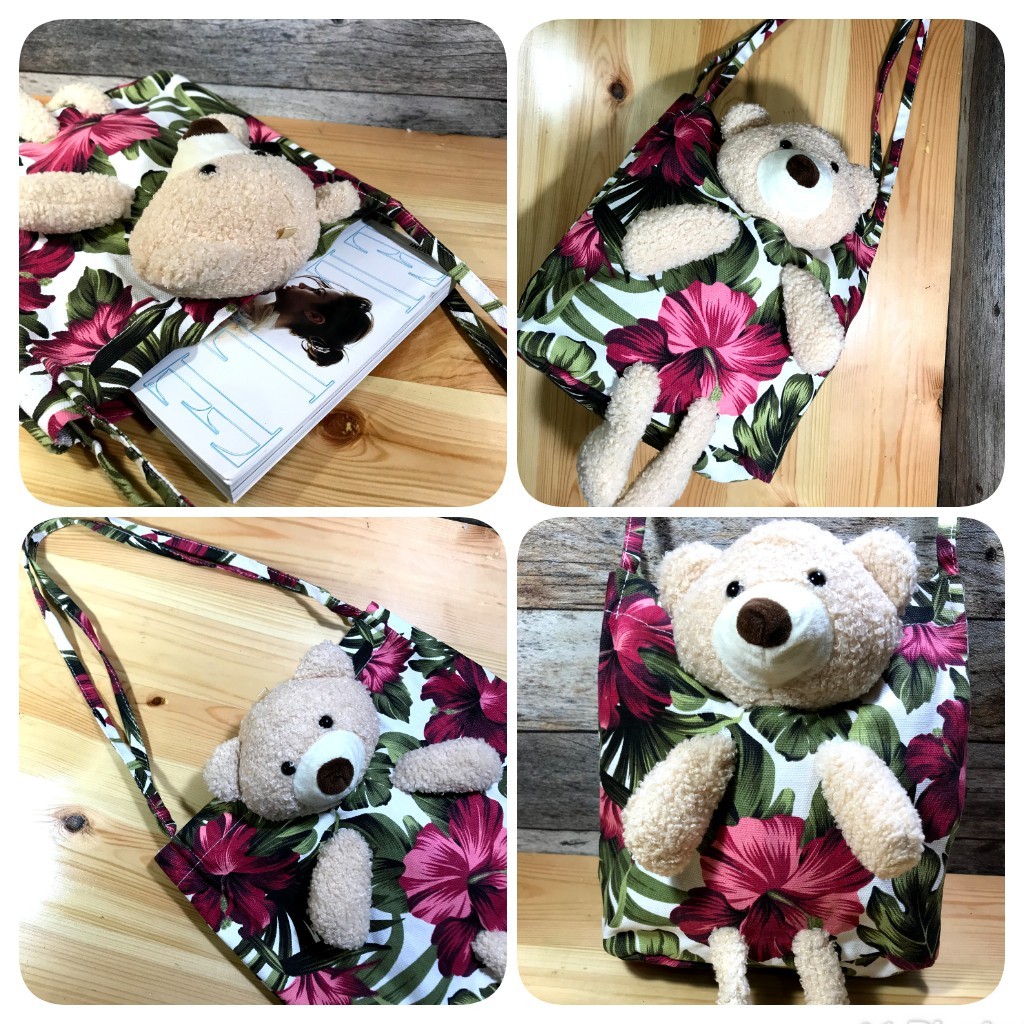 TAS BAHU SHOULDER TOTE WANITA  BONEKA LUCU TEDDY BEAR BERUANG KANVAS MOTIF 6049-1