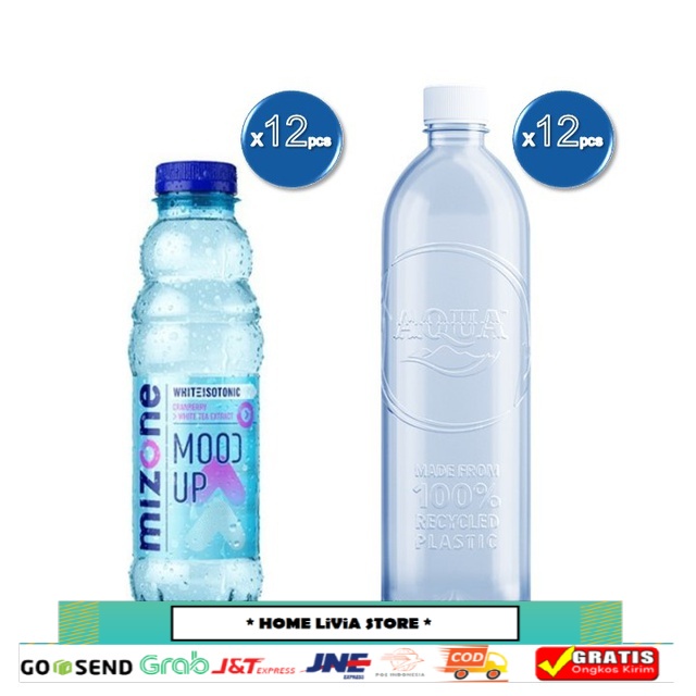 Mizone Mood Up Cranberry 12 x 500 ml (1 dus) + Aqua Life Recyled Bottle 12 x 1100 ml (1 dus)