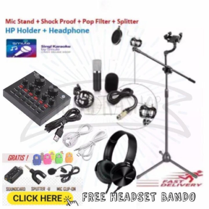 Promo Paket Komplit Mic Condenser BM800 Stand Berdiri Dengan Holder Smartphone 360 + Pop Filter