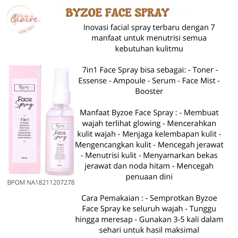 Byzoe 5 in1 Korean Face Peeling Mask &amp; 7 in 1 Face Spray BPOM