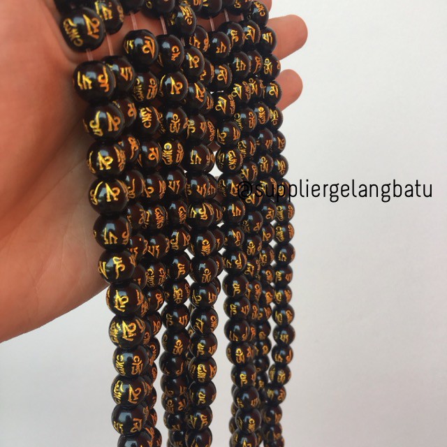 renceng batu tibetian hitam lucky bead black gold 10mm impor akik