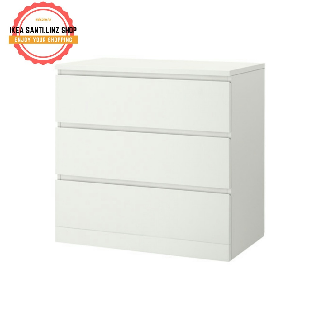 MALM, Drawer Lemari 3 laci, putih, 80x78 cm