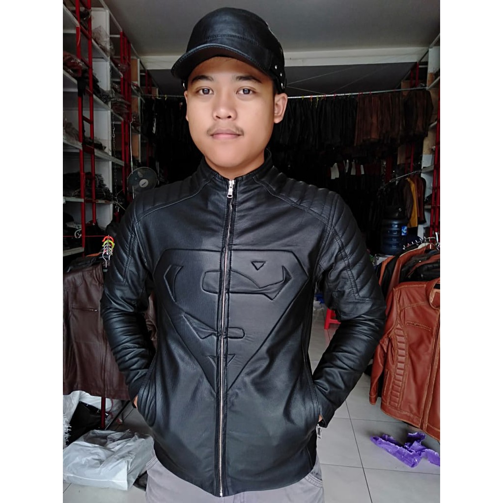 Jaket Kulit Asli Pria Superman Elegant Brownie ARL Silverstone