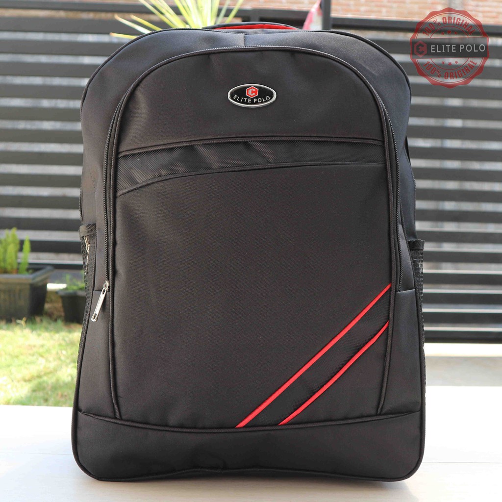 Jual Tas Ransel Elite Polo Garis Merah Original Kuat Backpack Termurah