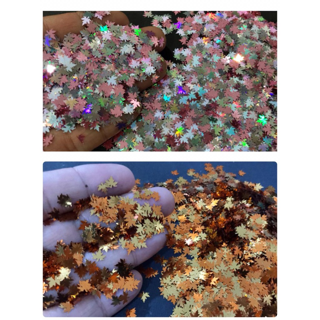 Glitter daun maple leaf nail art glitter autumn theme aksesoris resin