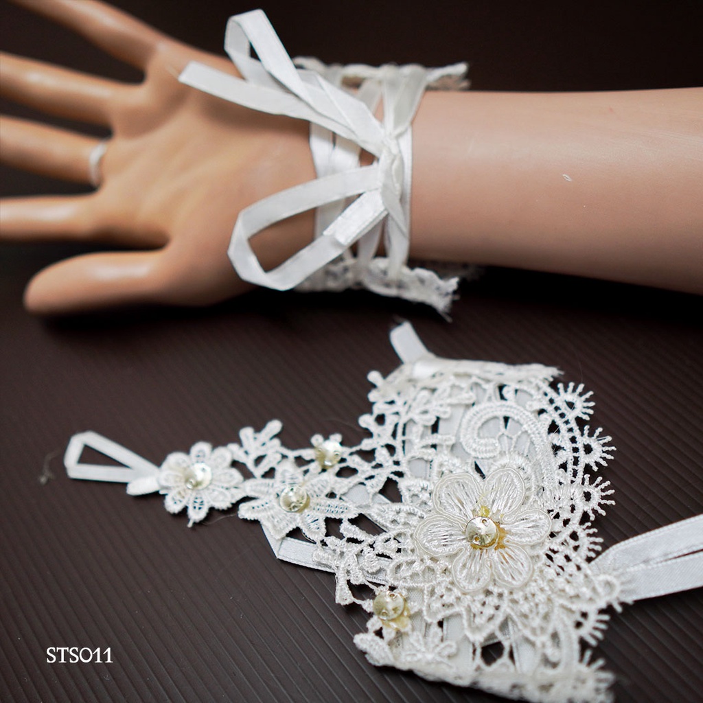 [TERLARIS] SHORT GLOVES AKSESORIS PERNIKAHAN BRIDAL WANITA PESTA LACE STS011