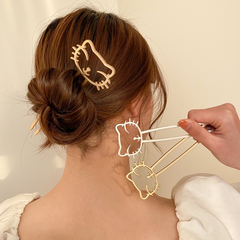 Korean Cat Hair Stick Cute Hairpin U-shaped Alloy Hair Clip for Women Fashion Hair Accessories