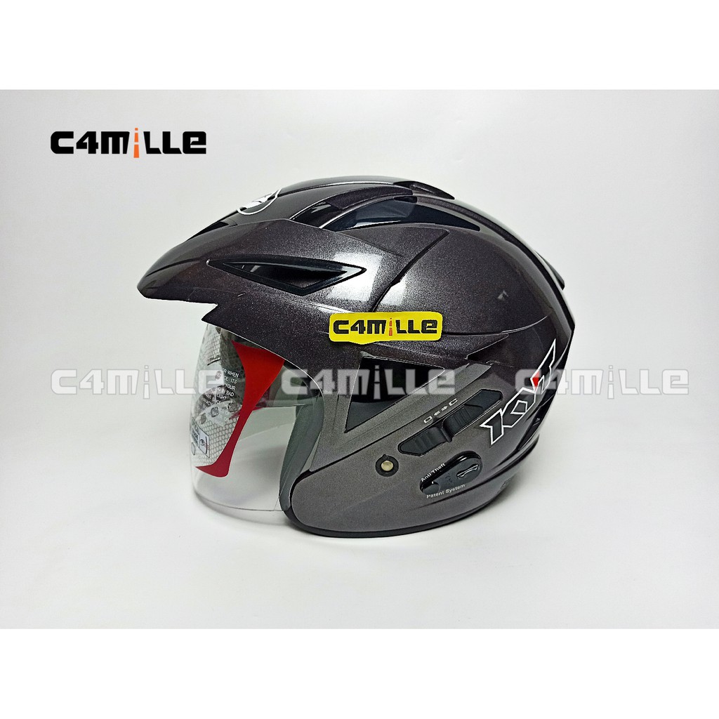 HELM KYT SCORPION KING SOLID GUN METAL DOUBLE VISOR HALF FACE