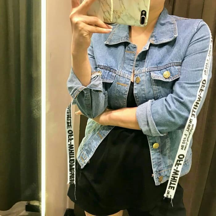 Ywq-67 Hopylovy - Jaket Jeans Wanita Oversize Ripped Vanila 817 MM444  Line Off White