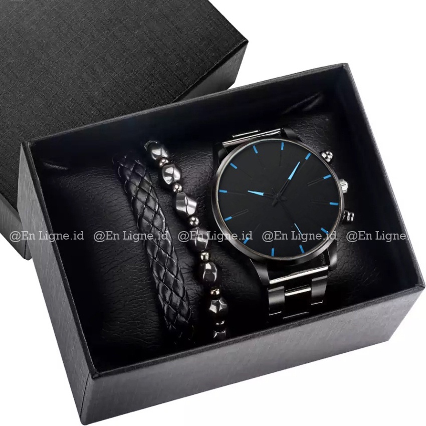 Jam Tangan Pria Gelang Set - Jam Tangan Kado - Jam Tangan Pria Kasual - Jam Tangan Pria Anti Air EL9090-3