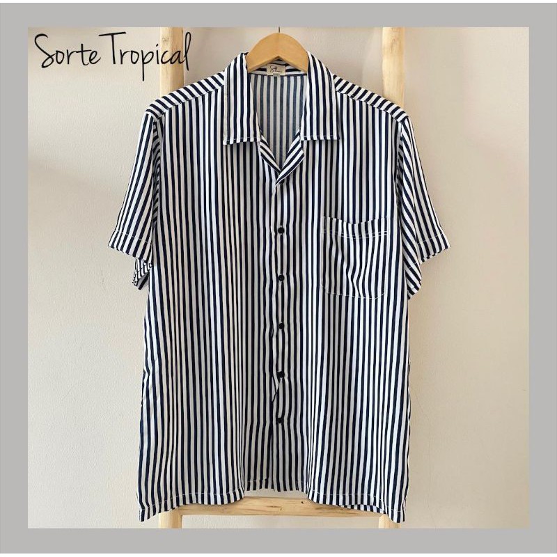 Kemeja Stripe Salur Navy Hawaiian Shirt