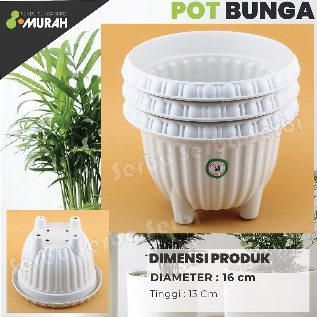 SERBU MURAH - Pot Bunga Plastik - POT BULAT KAKI SL POT BULAT KAKI SL 9518 - OFF WHITE