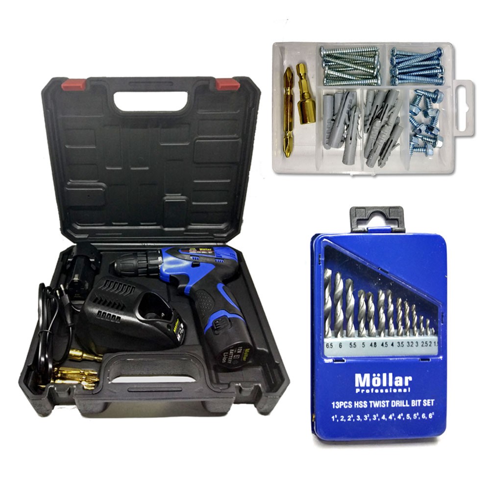 [PAKET] MOLLAR CDD35 Bor Cordless & Mata Bor Besi Set 13 Pcs & Baut 01