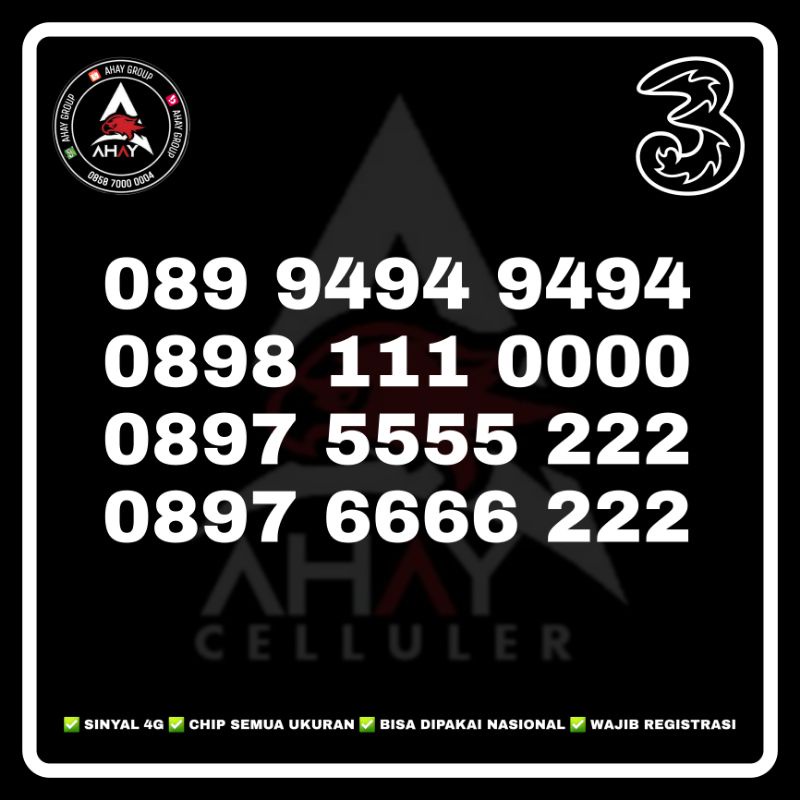 NOCAN NOMOR NOMER CANTIK SUPER RAPI 11 DIGIT TRI 3 THREE ABABABAB TRIPLE KWARTED KW KWARTET KUARTED 