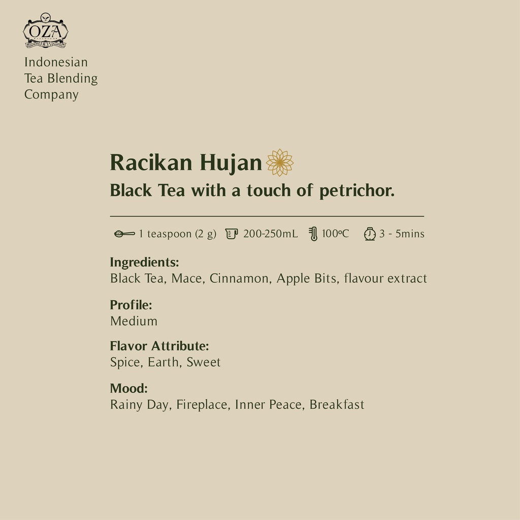 

AKEH OZA Tea - Racikan Hujan Artisan Tea - Black Tea Specialty Grade Teh Premium 40 gram (20 cups)