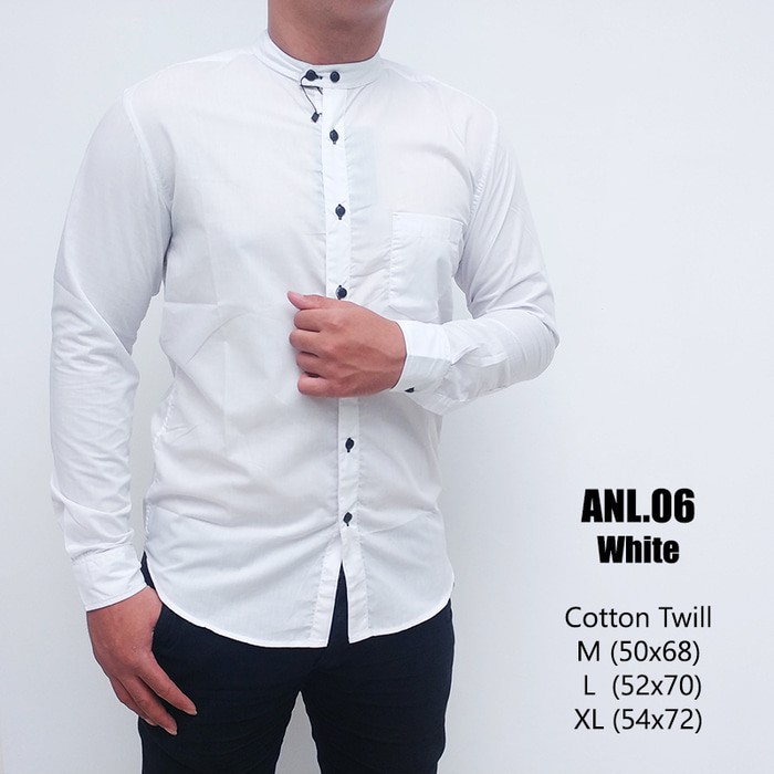kemeja pria cowok lengan panjang model baju koko putih polos murah