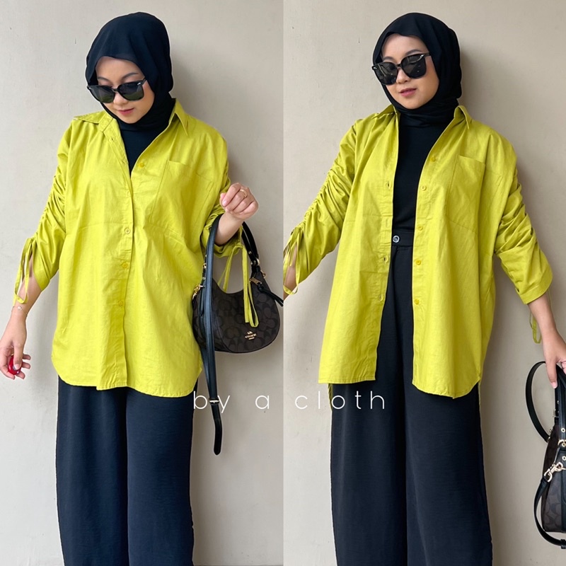 Kemeja Long Oversize Serut Lengan - Shirt Katun Oversize - Kemeja Serut by a cloth