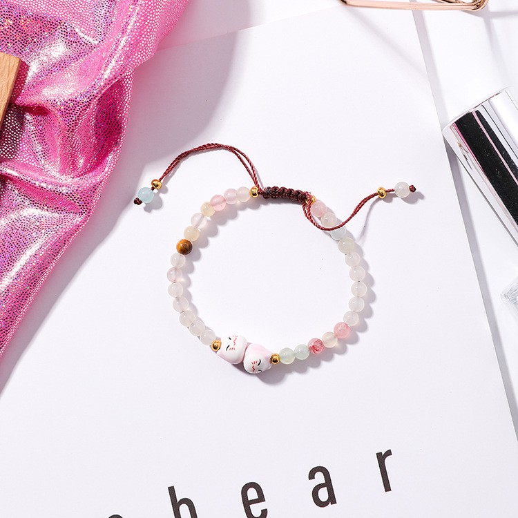 XiaoboACC Gelang Tangan Adjustable Hias Kristal Kucing Ala Korea untuk Wanita