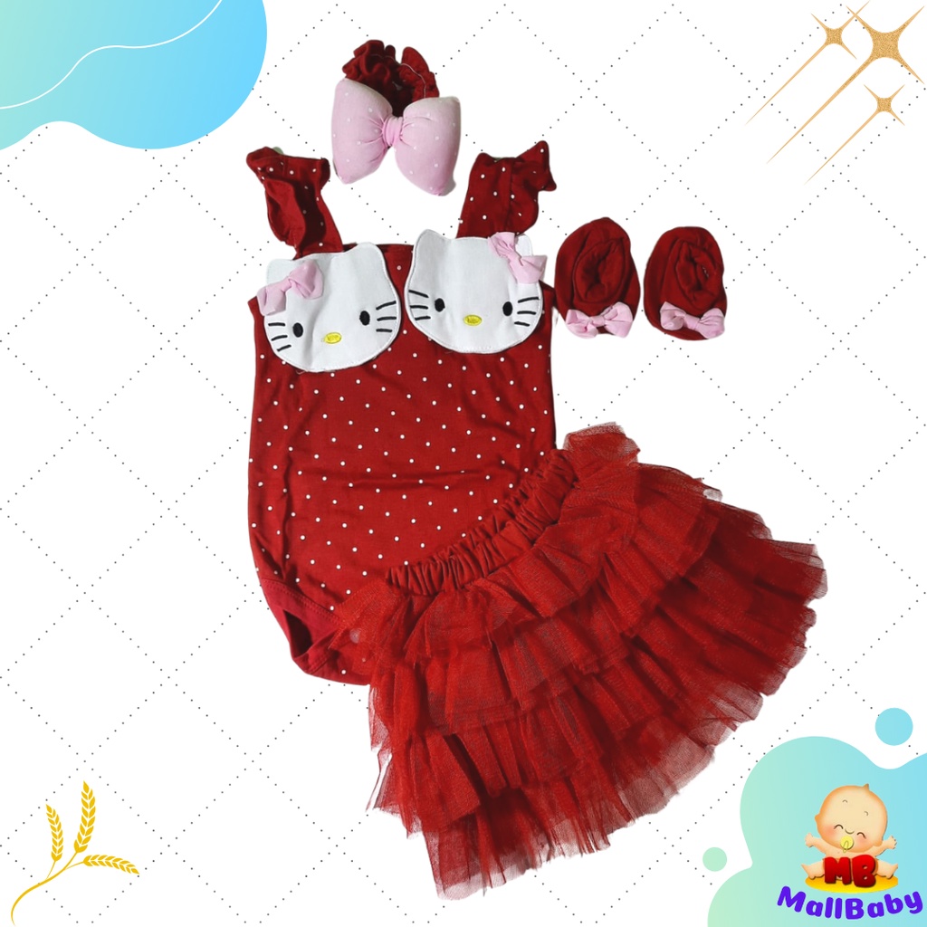 Baju Bayi Perempuan 0 6 9 Bulan Setelan Jumper Set Bandana Sepatu Kitty Duo