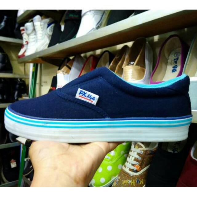 Sepatu kanvas px style 128 slip on navy, sepatu cowok, sepatu sekolah