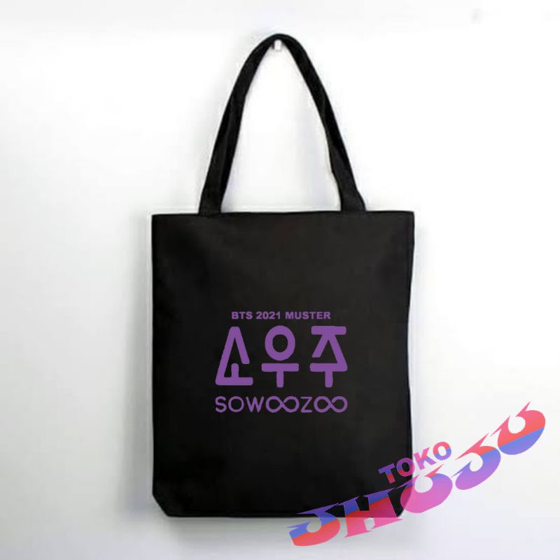 Tas Totebag BTS Muster Suwoozoo logo ungu