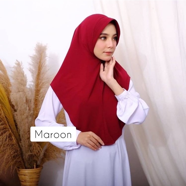 Jilbab Khimar Pinguin Jersey - Bergo Instan Simpel - Kerudung Hijab Terbaru-maroon