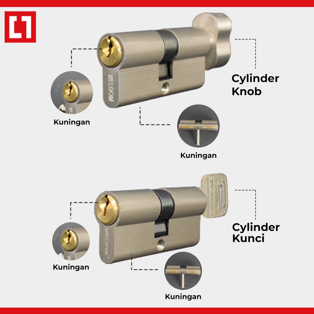 Kunci Silinder Pintu Besar Cylinder 60/65mm Kunci / Knob - Weldom