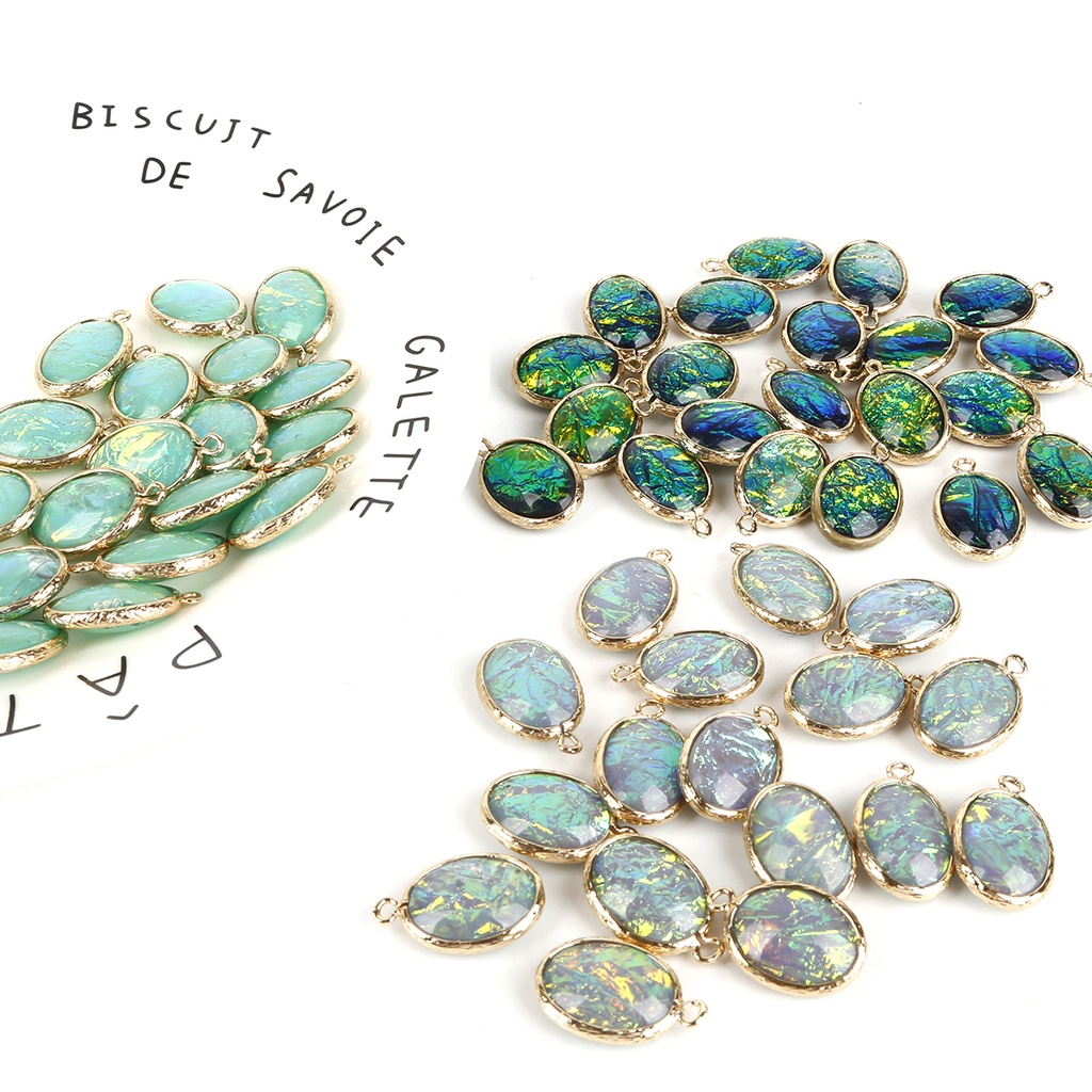 2 Pcs 15 X 20 Mm DIY Resin Anting-Anting Aksesoris Gelang Liontin Logam Tembaga Pesona Oval Berlapis Emas Pesona untuk Membuat Perhiasan