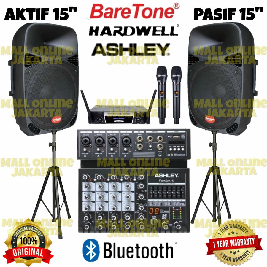 Paket Speaker aktif pasif 15 inch 6 channel mic wireless Original