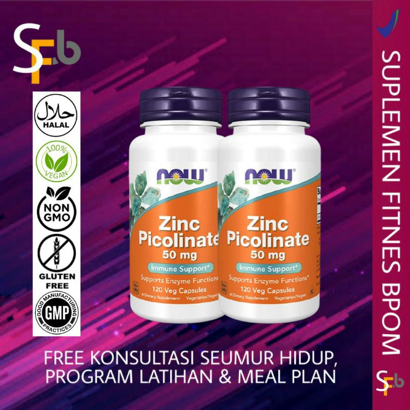 NOW FOOD ZINC ZINK PICOLINATE 50MG 50 MG × 120 KAPSUL CAPSULE SUPLEMEN MULTIVITAMIN GYM NOW ORI