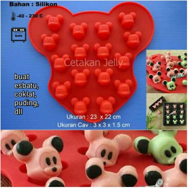 

Cetakan Mickey 16lubang buat puding coklat esbatu dll